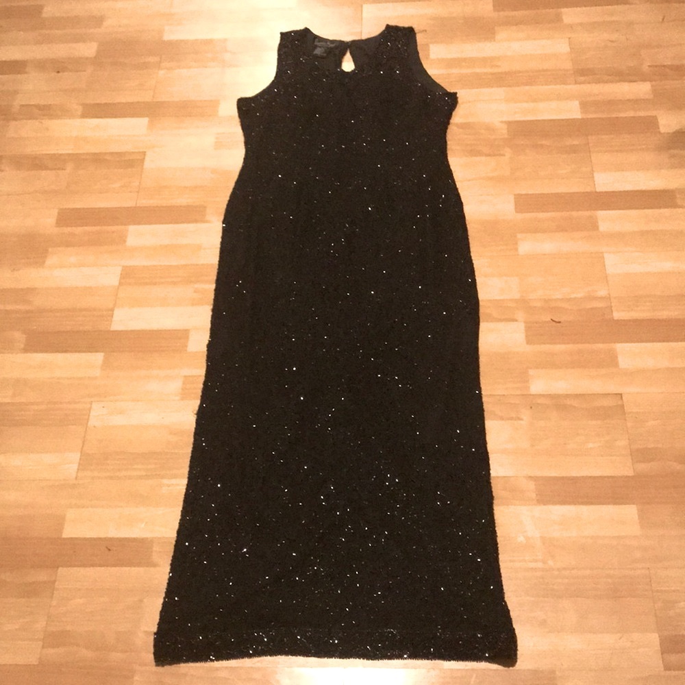 Kazar Vintage Silk Full Bead Gown Embellish Evening Formal Slip Wedding dress L